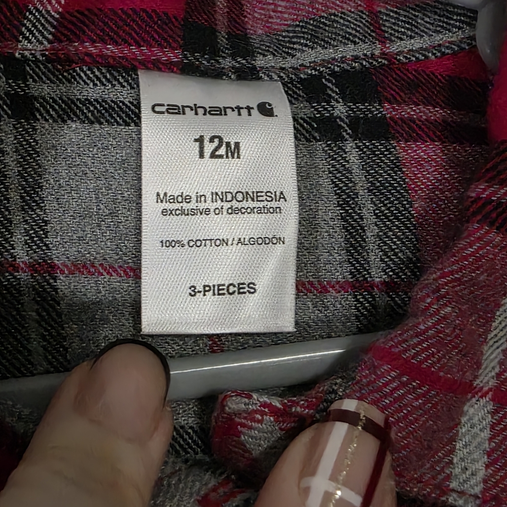 Carhartt Set: Vest, Plaid Shirt, Black Corduroy Pants 12m NWOT - Picture 4 of 11